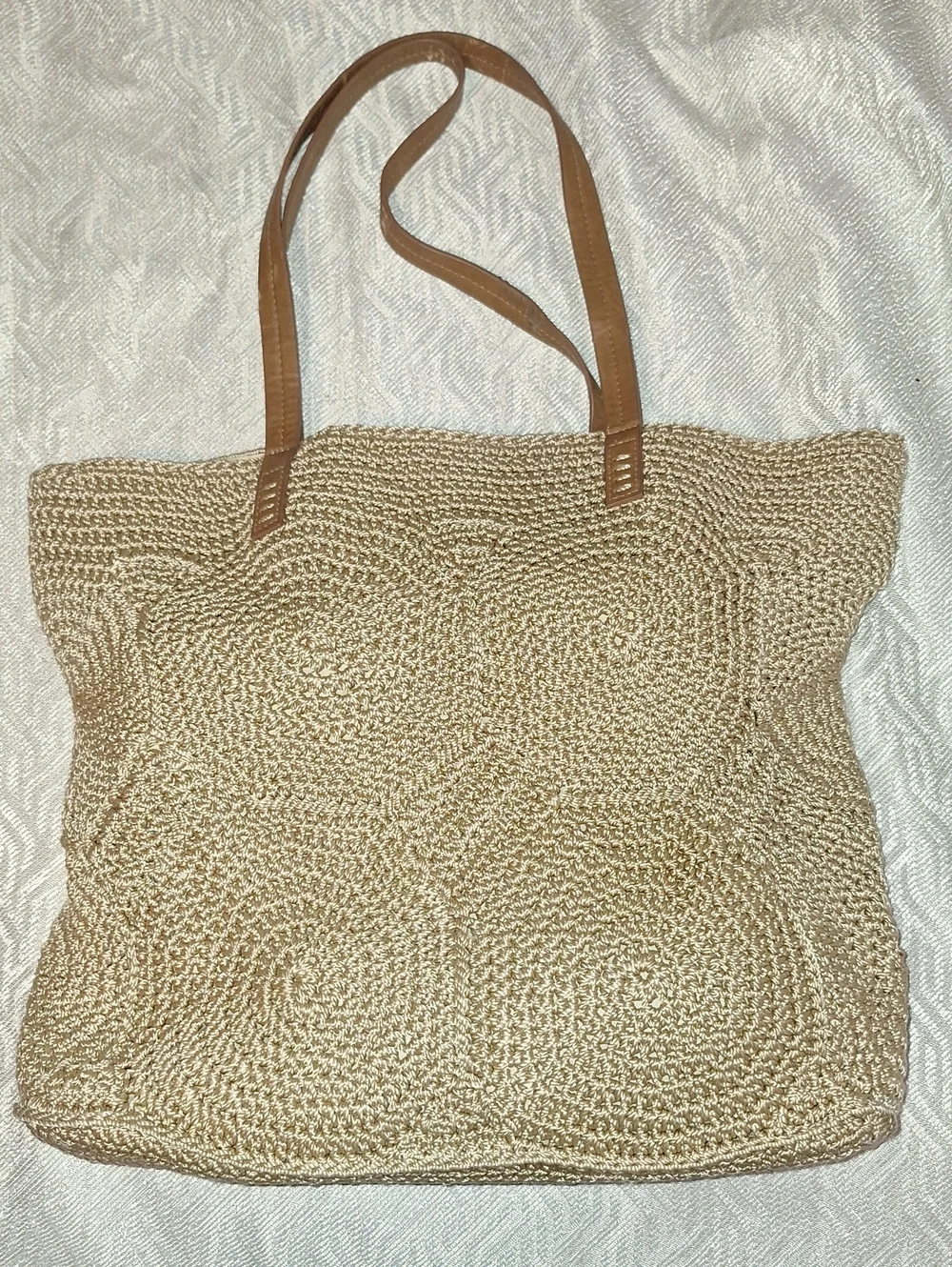SONOMA Natural Woven Tote with Brown Handles